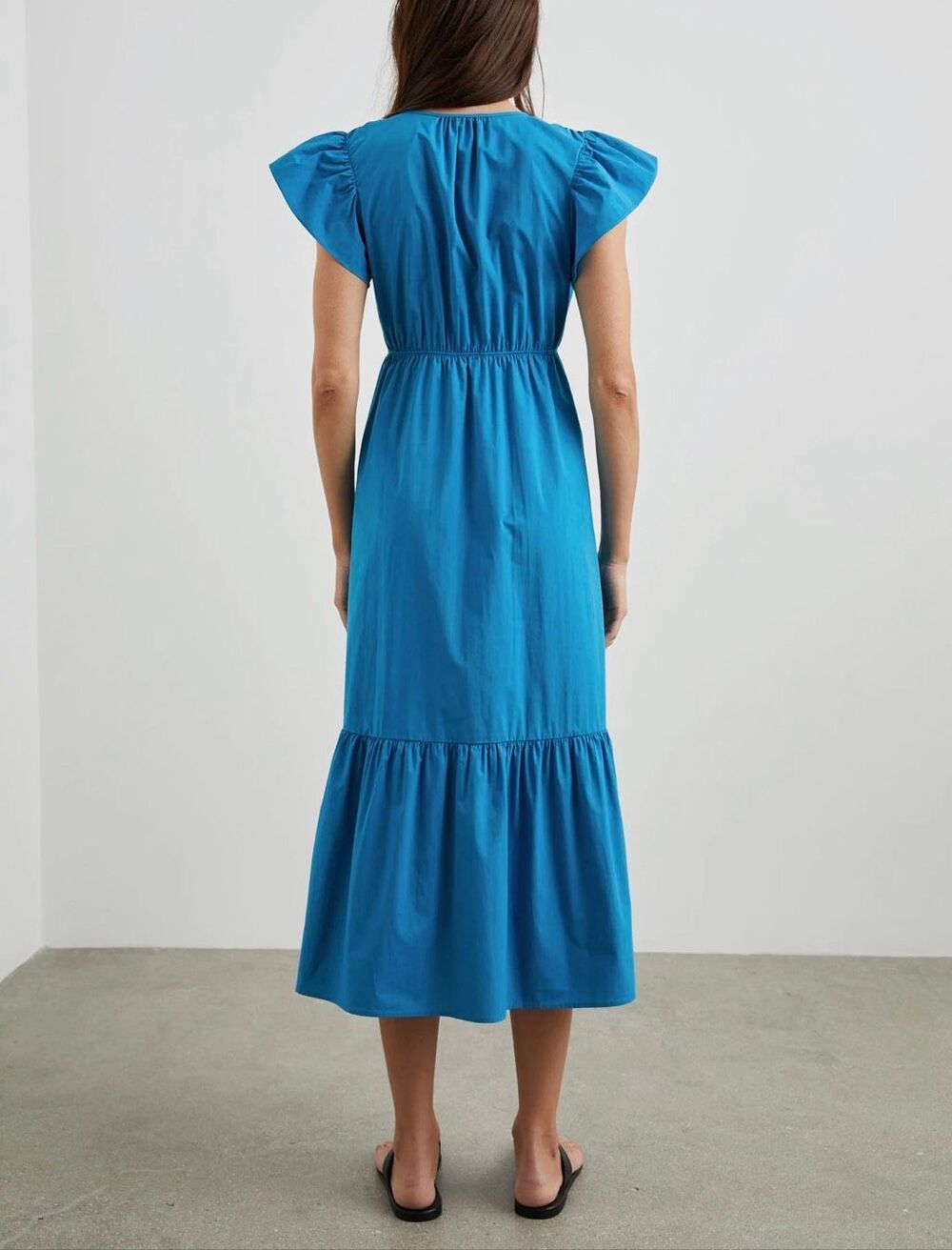RAILS Tina Blue Midi Dress Size Medium Flutter Sleeve Ruffle Hem Blue Cotton - Picture 12 of 13